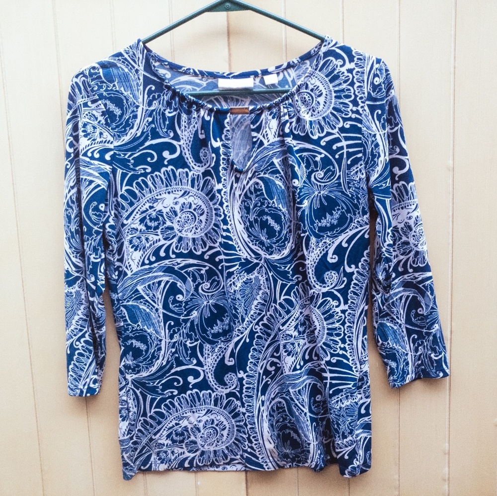 New York & Co Blue Paisley Blouse Small